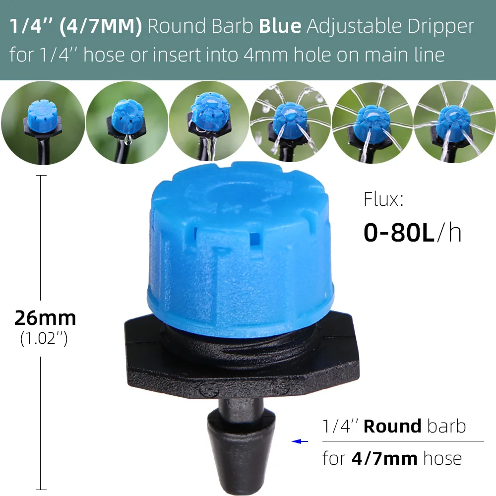 30-800PCS Garden Adjustable Nozzles Drip Irrigation Watering Sprinkler 1/4'' Anti-Clogging Dripper Emitter Flower Beds Vegetable