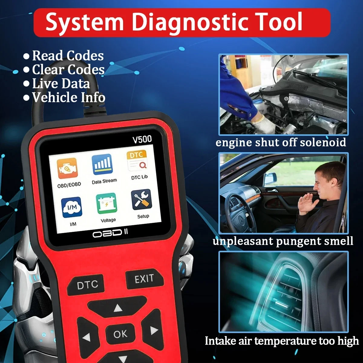 【2026 New】V500 Professional OBD2 Scanner Code Reader DTC Lookup 8 Languages 9 Protocols for All Cars After 1996