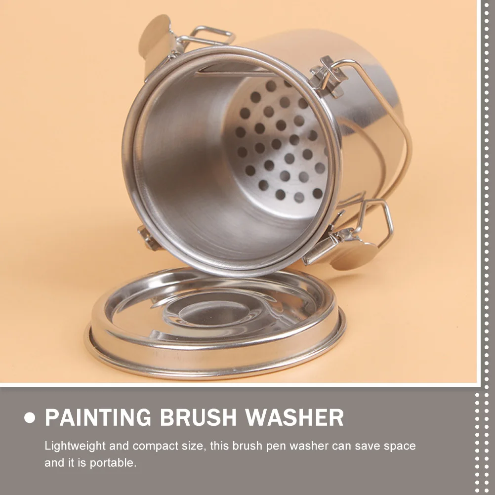 Oil Paint Brush Barrel Stainless Steel Portable Brush Washing Bucket For Water Oil Ink Turpentine Painting Tool