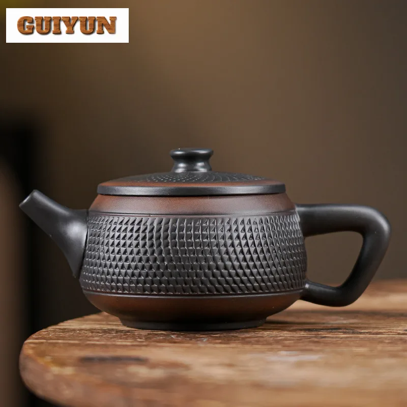 

280ml Purple Pottery Jump Knife Large Caliber Teapot Ancient Tea Infuser Pot Tea Maker Kettle With Ball Hole Drinkware Craft