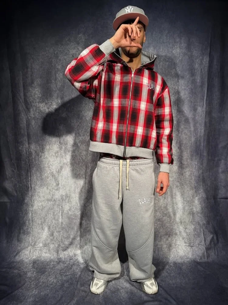 

2026 New Arrival Women Reversible Two Piece Tracksuit Black Plaid Lined Zip Up Hoodie & Shorts Set