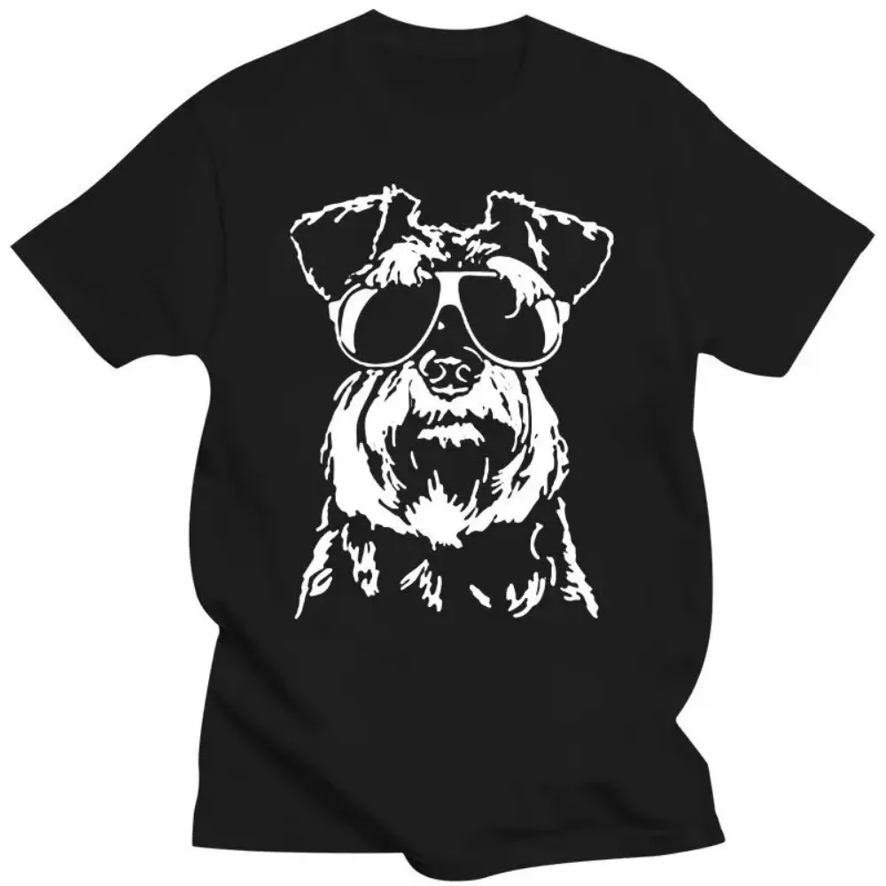 camiseta-masculina-e-feminina-com-estampa-de-schnauzer-miniatura-com-Oculos-e-bandana-aquecedor-de-pescoco-streetwear