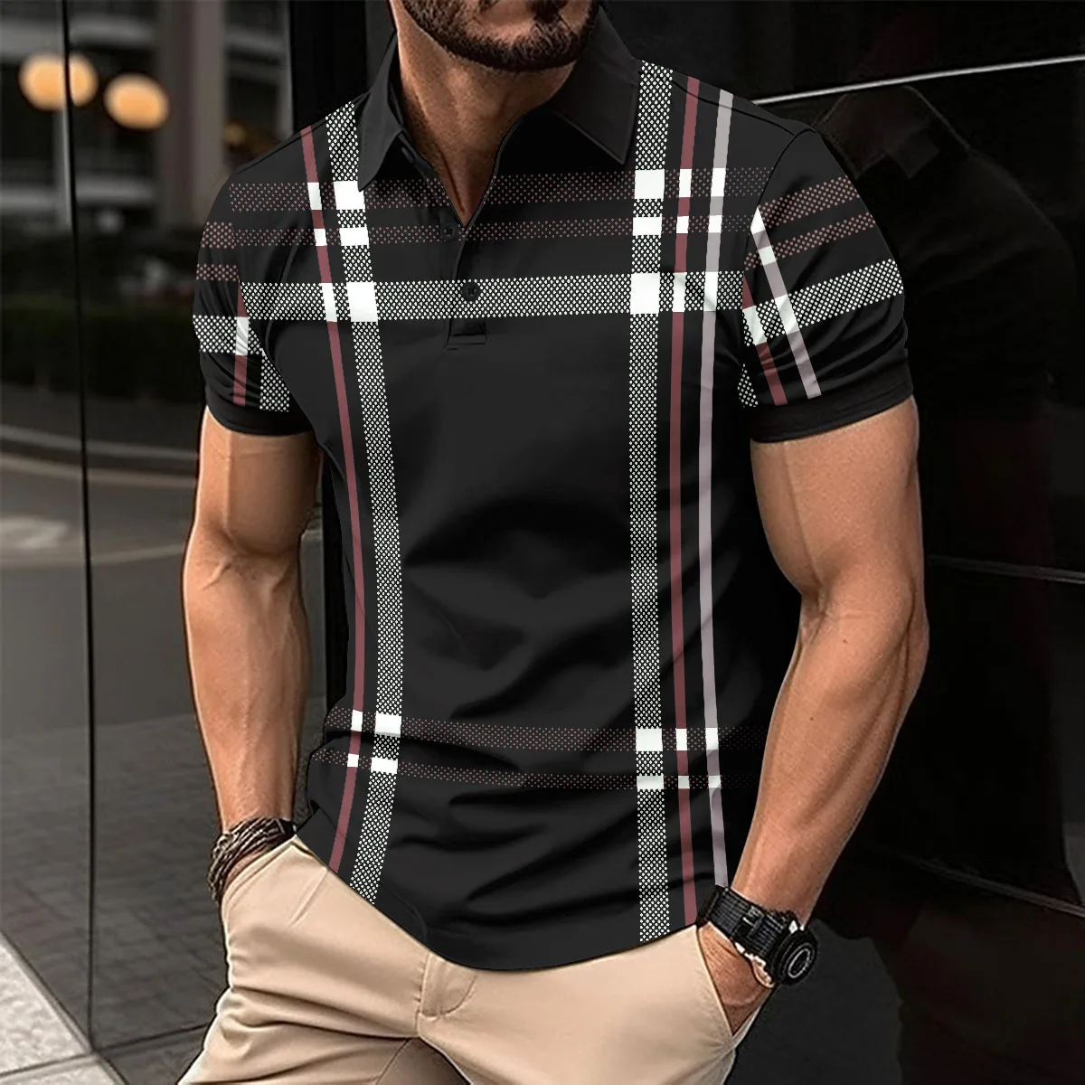 2024 New Men\'s Fashion Breathable Short Sleeve Striped POLO Shirt Button-Down Men\'s Top clothing