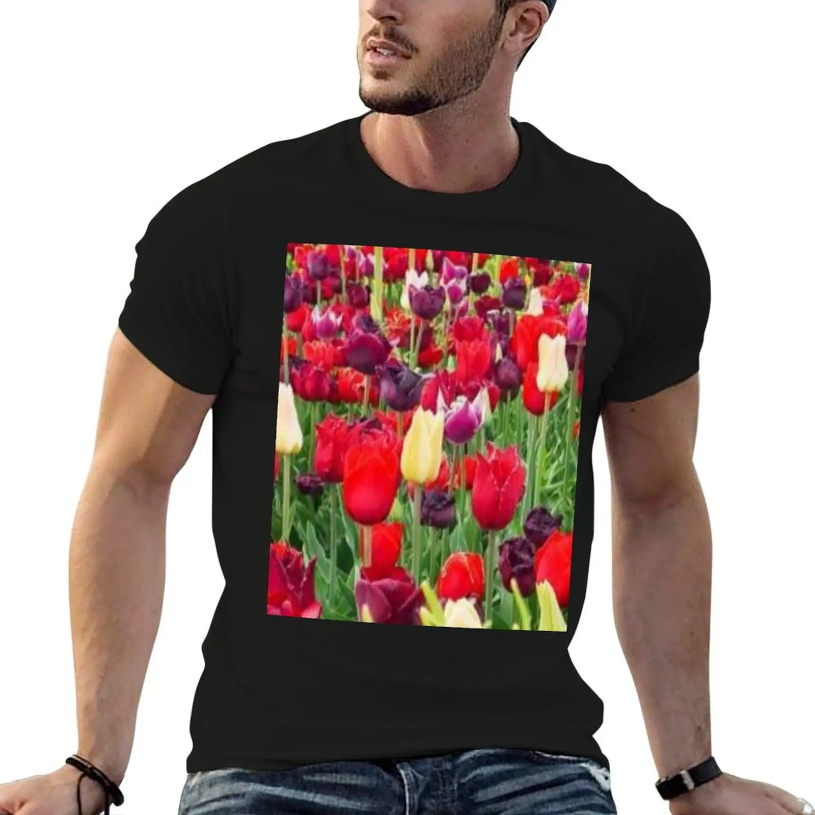 

t man plain shirt graphic t shirt Tulips man T-Shirt