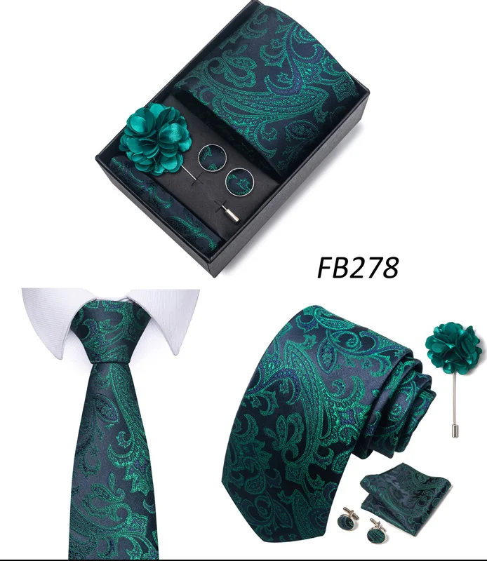 Neue Designer Blau Rot Grün Paisley Krawatten Für Männer Hochzeit Party Krawatte Luxus Krawatte Einstecktuch Cufllink Brosche Set – Detail 19