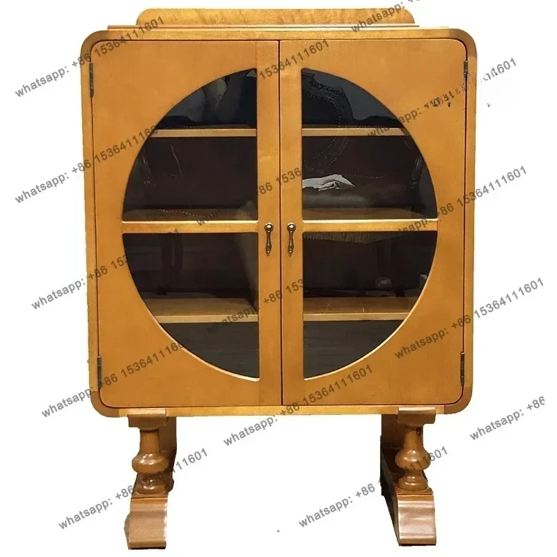 

Medieval solid wood small glass cabinet retro nostalgic dining side cabinet living room entrance wall decorative cabinet