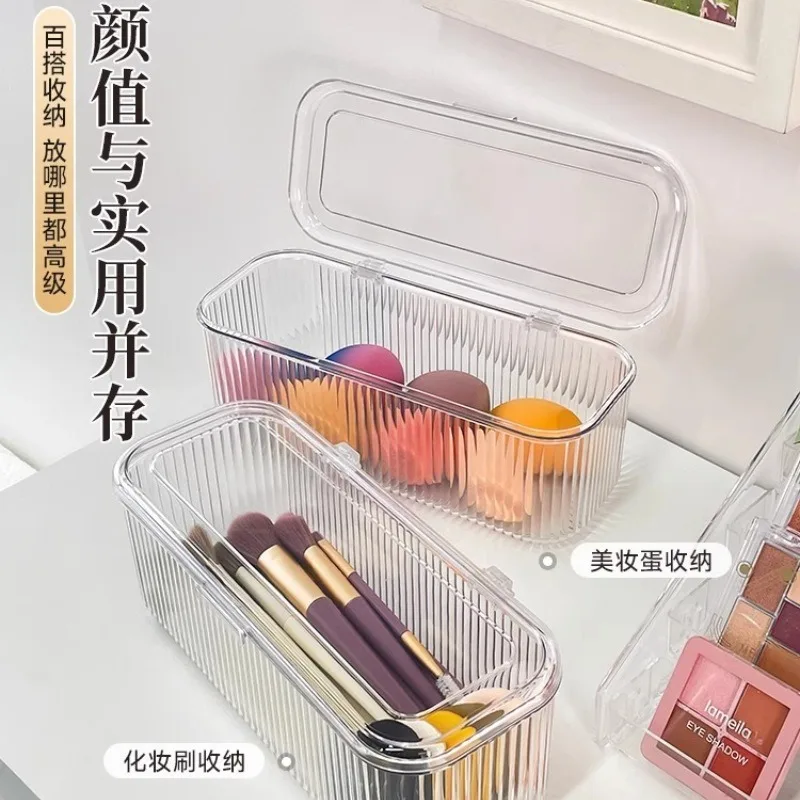 Clear Vertical Stripe Makeup Sponge Storage Box Stackable Cosmetic Puff Organizer Holder For Beauty Blender view 6