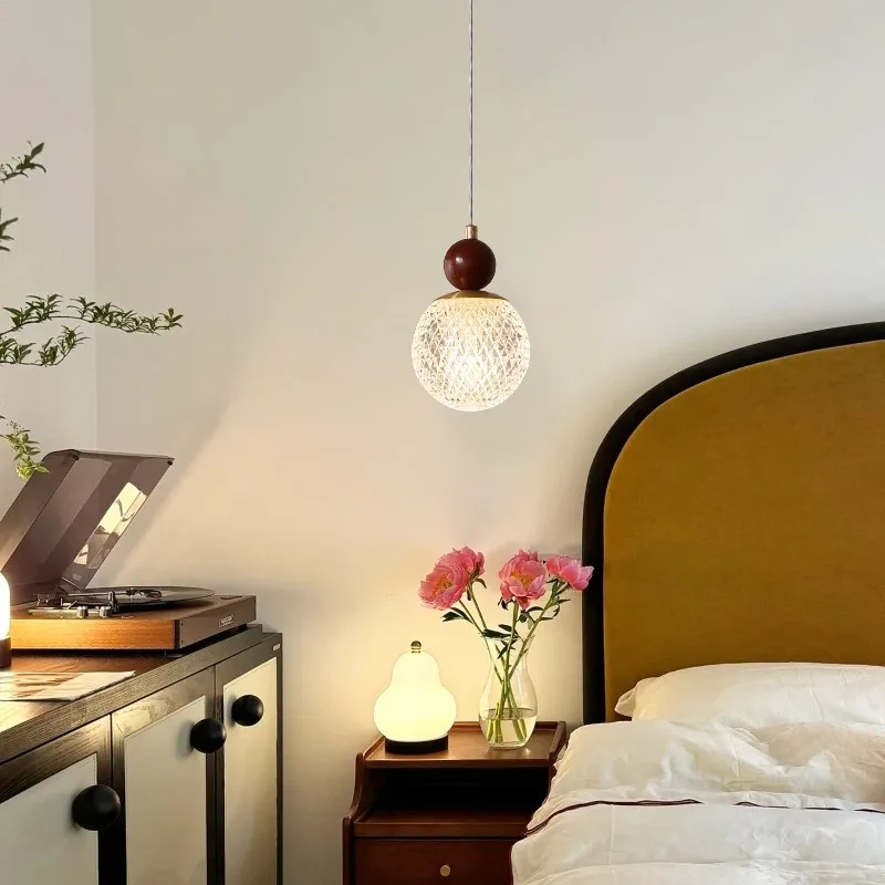 Mid Century Retro Glass Adjustable Single Cord Pendant Light LED Bedroom Bedside Dining Bar Entryway