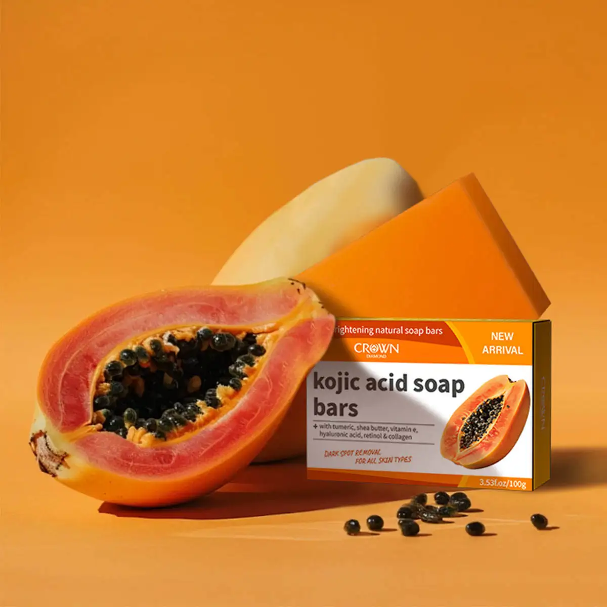3Pcs Papaya Turmeric Soap Organic Natural Brightening Lemon Turmeric Kojic Acid Soap For Skin Lightening Handmade Soap Bath Soap