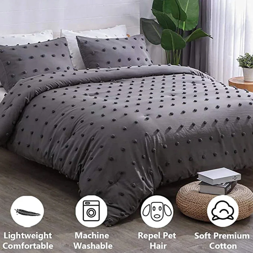 Pure color cut flower ball duvet cover double king bed Nordic bedspread simple white gray bedding cover pillowcase (no sheets)