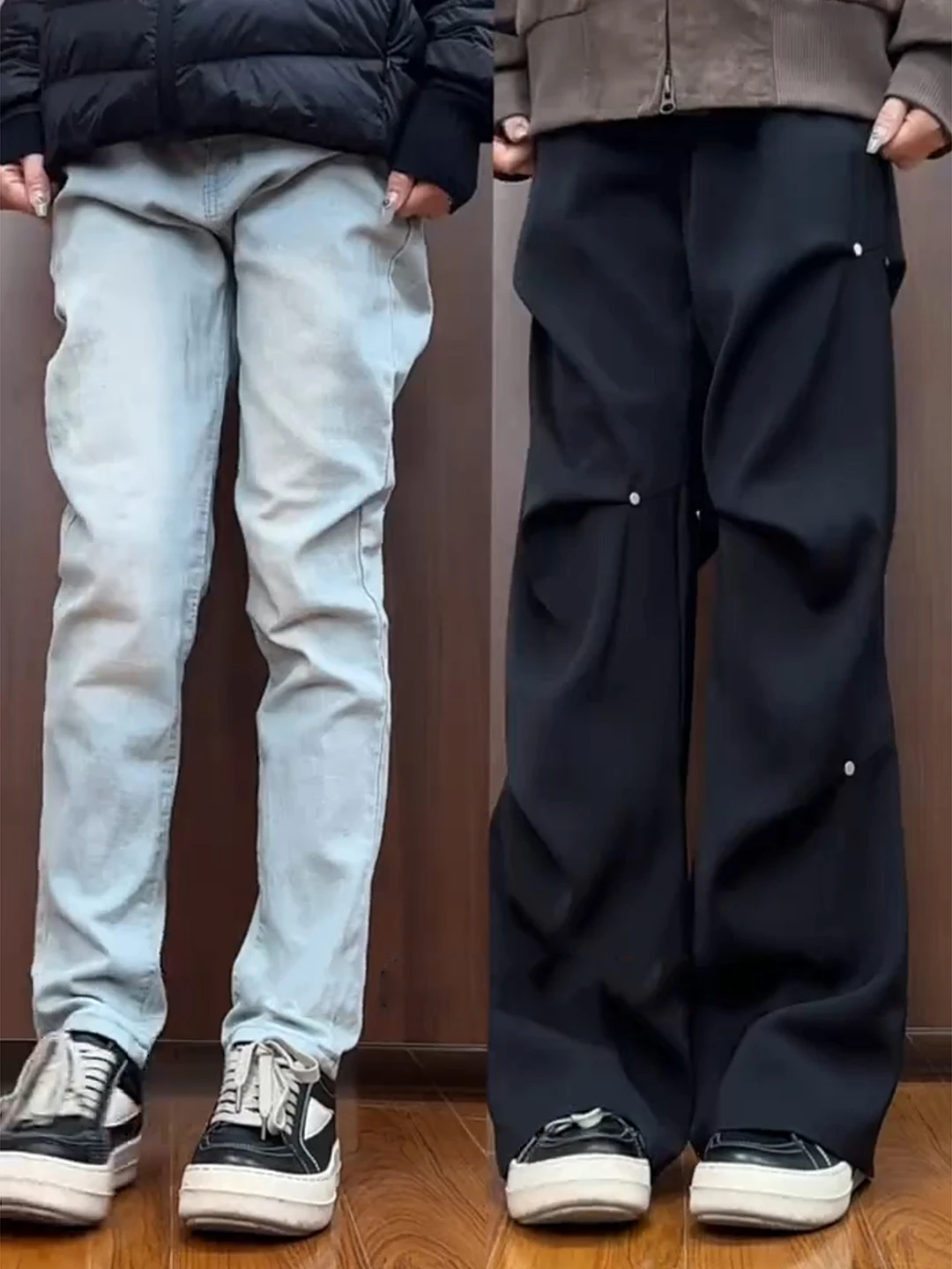 

Bla Men's Spring Slimming Knife Cuffed Trousers with Rivets Pleated Drapey Wide Leg Pants Cleanfit Sle Casual Wear