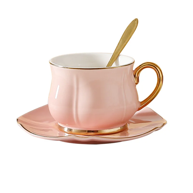 180ml European Espresso Cup Plate Set Light Luxury Gold Handle Ceramic Cup Coffee Cup And Dish Set Afternoon Camellia Tea Cup