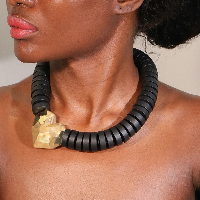 Fashion Statement Necklace Big Wood Beads&Heart Handmade for Women Trendy Party Jewelry