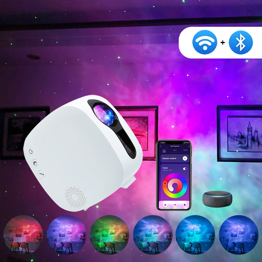 WiFi Galaxy Star Projector Night Light APP Control Bluetooth Starry Sky Projector Light  Aurora Atmospher for Bedroom decor Lamp