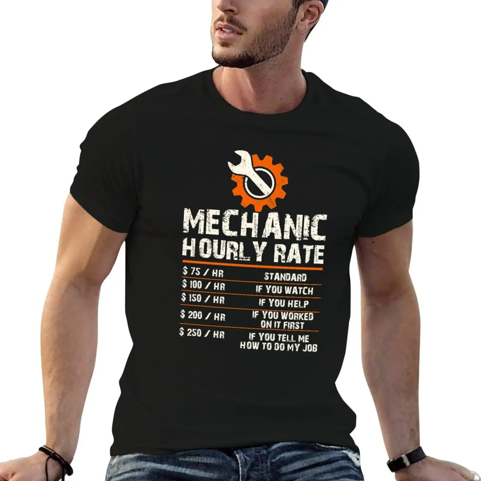 Funny Mechanic Hourly Labor Rates T-Shirt blacks cotton man t-shirts Short sleeve tee men