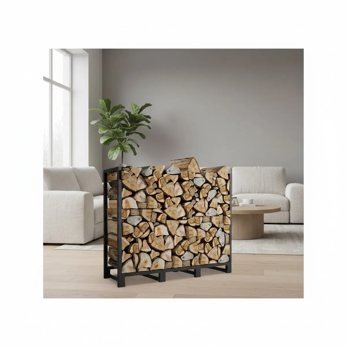 4ft Firewood Rack Outdoor Storage Holder Black Adjustable Log Stacker Stand Fireplace Wood