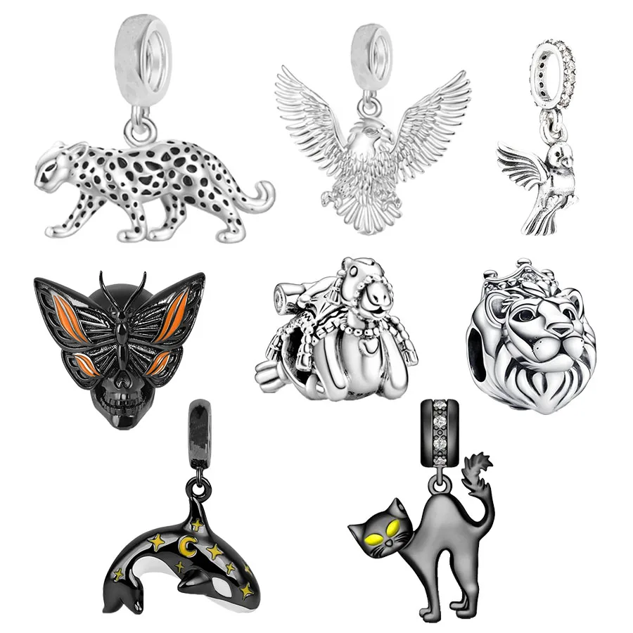 Hot Sale Butterfly Skull & Panther Animal Pendant Dangle Charms Beads Fit Original 925 Sterling Silver Pan Bracelet Jewelry Gift