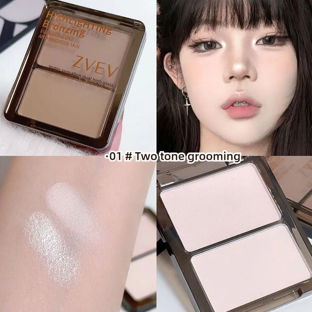 Face Highlighter Palette Dual Colors Contouring Blush Makeup Pearl & Blendable Highlighter Blush Palette Highlighte Lightwe Y5P0