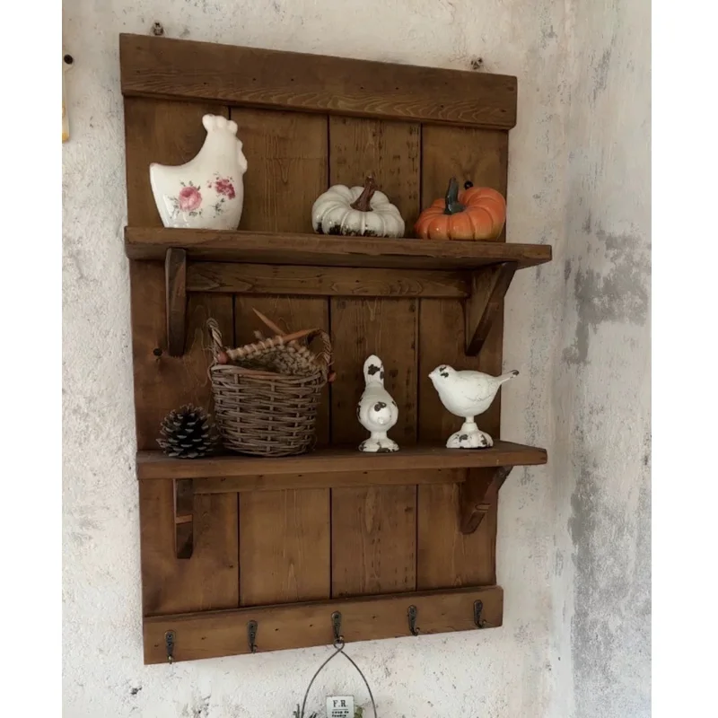 rustic-wooden-wall-shelf-with-hooks-cedar-wood-construction-2-tier-display-storage-rack-brown-decorative-home-organization