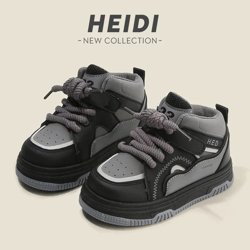 

Children Spring Autumn Girls Bread Shoes High Top Sneakers Boys Casual Thick Soft Soled Board Shoes Color Blocked Front Lacing
