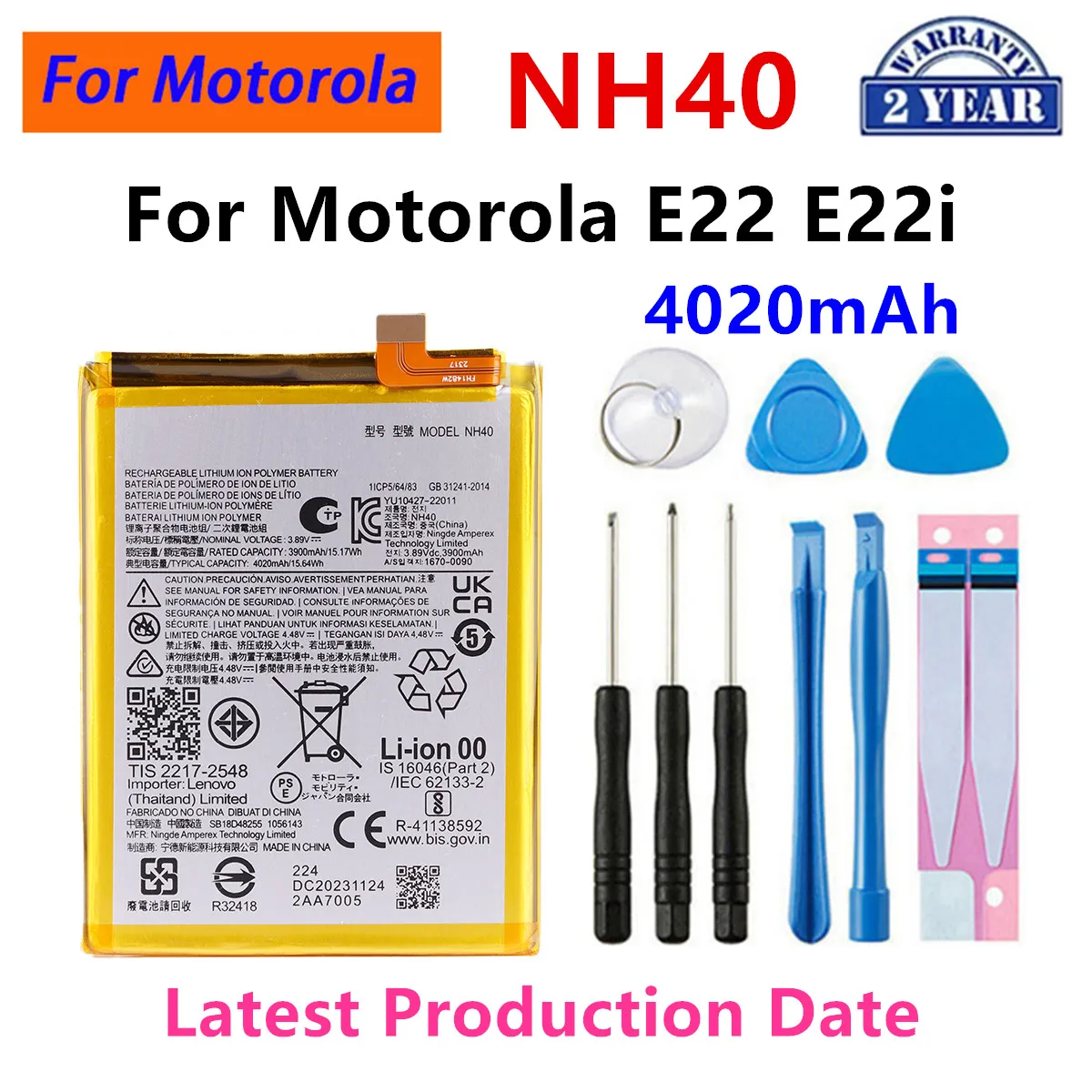 

Brand New NH40 4020mAh Battery For Motorola MOTO E22 E22i phone Batteries+Tools