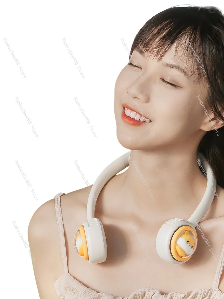 Neck Small Fan Usb Portable Rechargeable Fan Small Leafless Lazy Hanging Neck Hanging Neck Student Cute Mini Portable Big Wind