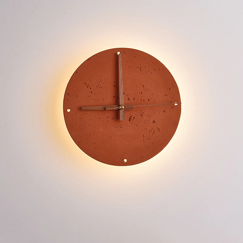 Vintage LED Brick Red Theme Restaurant Wall Light Hotel Homestay Bedroom Bedside Corridor Clock Circular Sconce Lamp