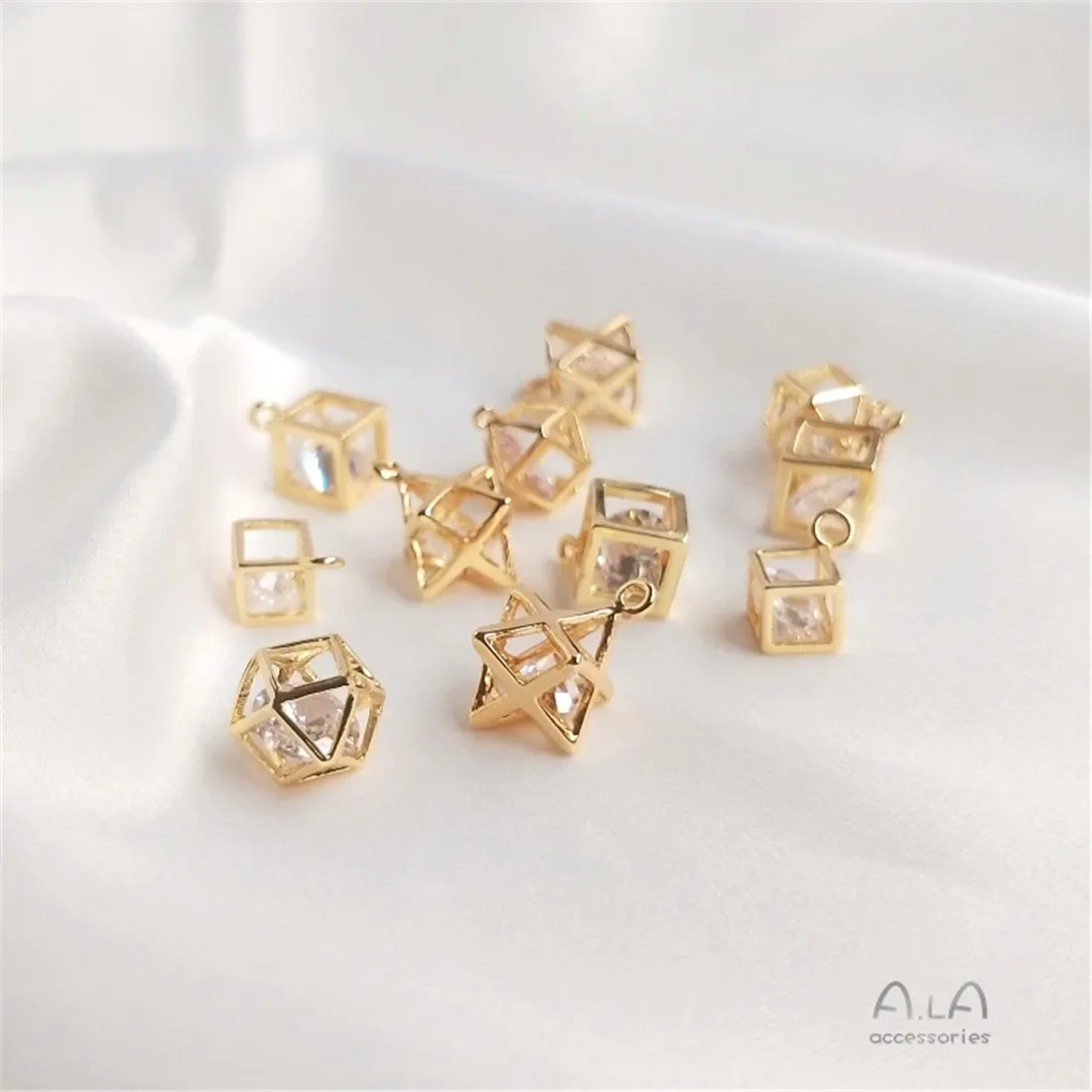 14K Gold-plated Zircon Crystal Solid Square Pendant Smart Pendant Diy Earrings Necklace Jewelry Pendant C376