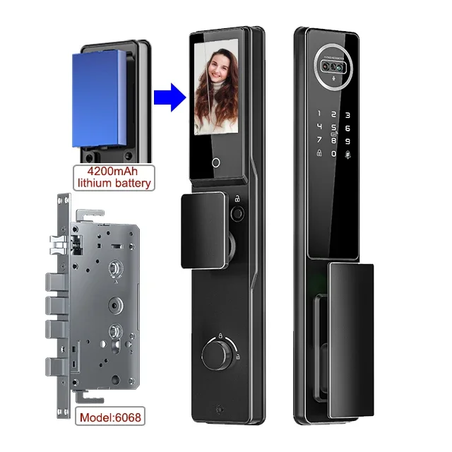 Video Smart Door Lock Tuya Wifi 3D Face Digital Lock For Wood Door With Screen And Camera