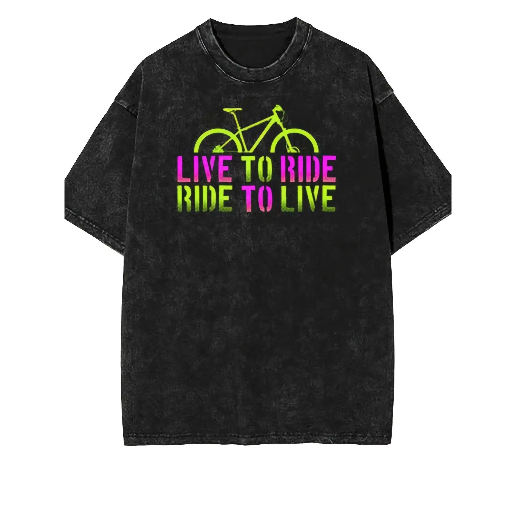 "Camiseta Live To Ride, camiseta gráfica de ciclismo para hombre y mujer, Top con estampado de bicicleta degradado de neón lavado, regalo de motorista al aire libre, ropa de calle"