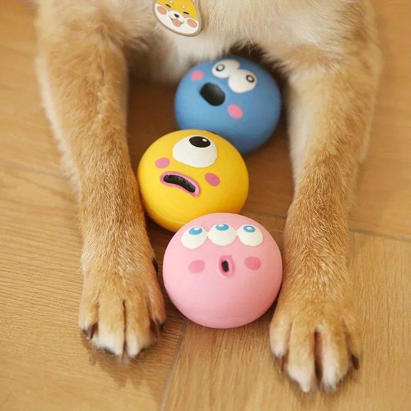 Pet Dog Sounding Toy With Cute Big Eyeball Design, Pet Durable Latex Chew Interactive Training With Squeaky Dog Toy Ball