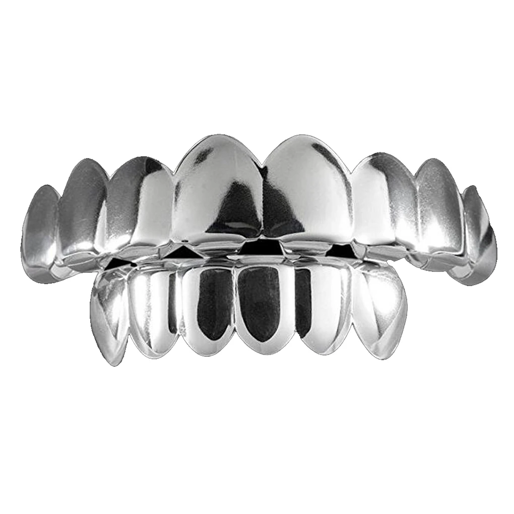 Fit Silver Plated Color Plated Hip Hop Teeth Grillz Caps Top&Bottom Grill Set for Christmas Party Vampire Tooth Grillz