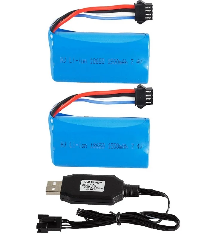 Batería de iones de litio 18350/18650 7,4 V 600mAh/1500mAh, enchufe SM4P/cargador USB para UDI001 UDI002 UDI902 961 962 2,4G r/c, barco de carreras