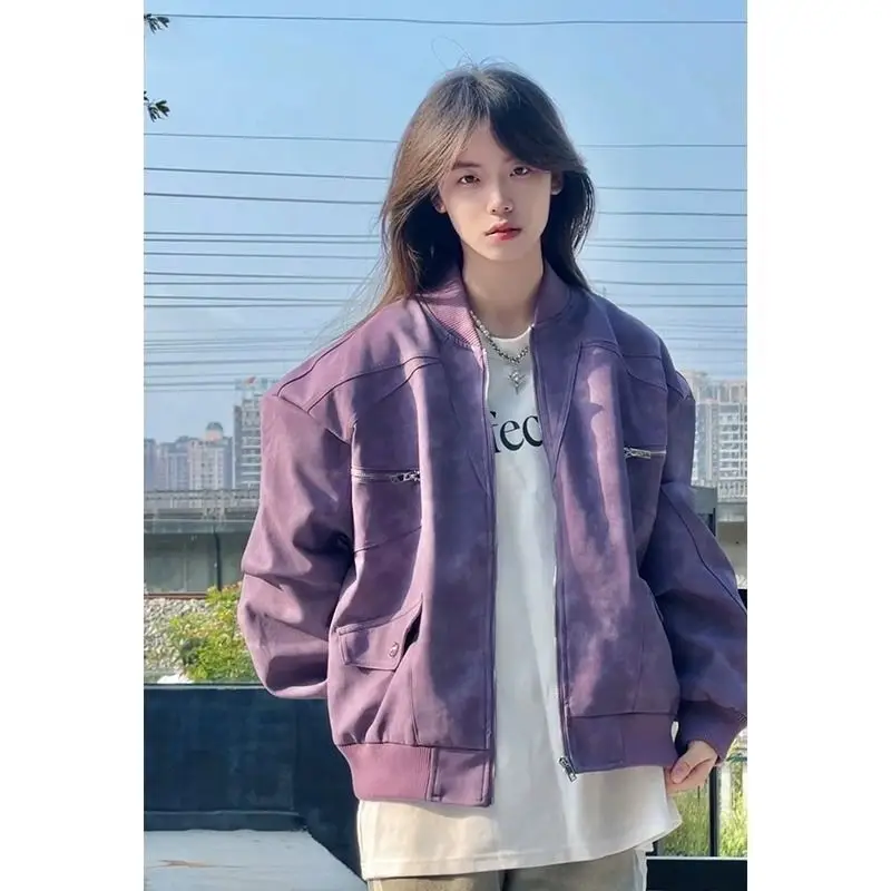 

Bomber Jackets Womens Jacket Pilot Autumn Minimalist Woolen Grid Yarn Checkered Leisure Preppy Fashion Urban Morning Aesthetics