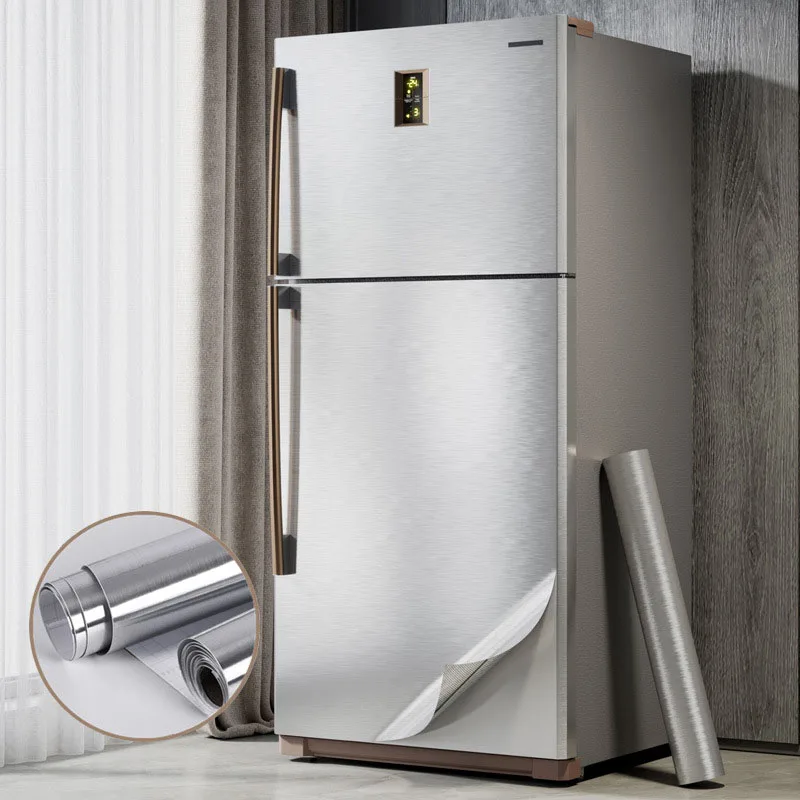 40cm Fireproof and Waterproof Brushed Silver Wallpaper, Modern Refrigerator, Living Room, Kitchen Countertop, Self-Adhesive