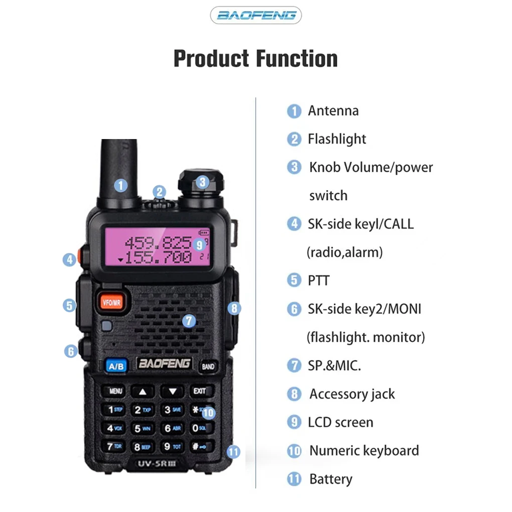 Reliable Two Way Radio - Secure Communication For Everyone Multifunctional Intercom Radio With Torch black