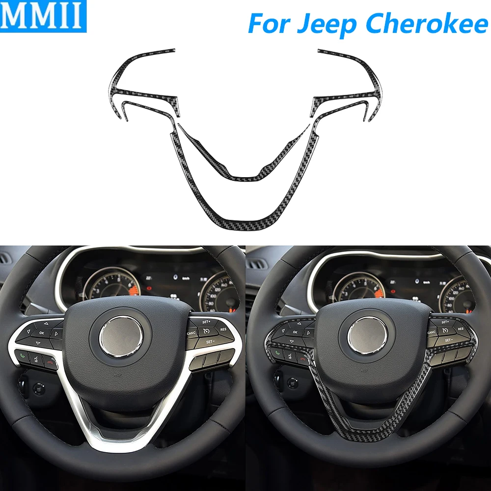 

For Jeep Cherokee 2014-2018 Carbon Fiber Steering Wheel Button Chin Panel Cover Decorative Set Car Accessories Interior Sticker