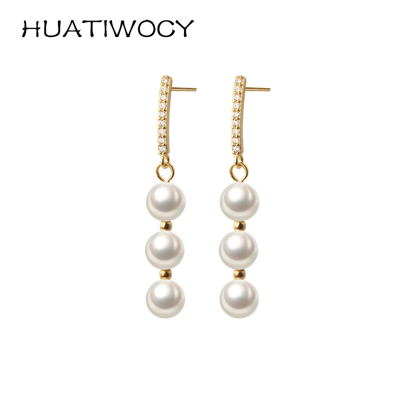 

Luxury Pearl Earrings 925 Silver Jewelry with Zircon Gemstone Long Style Drop Earrings Accessories for Women Wedding Party Gifts