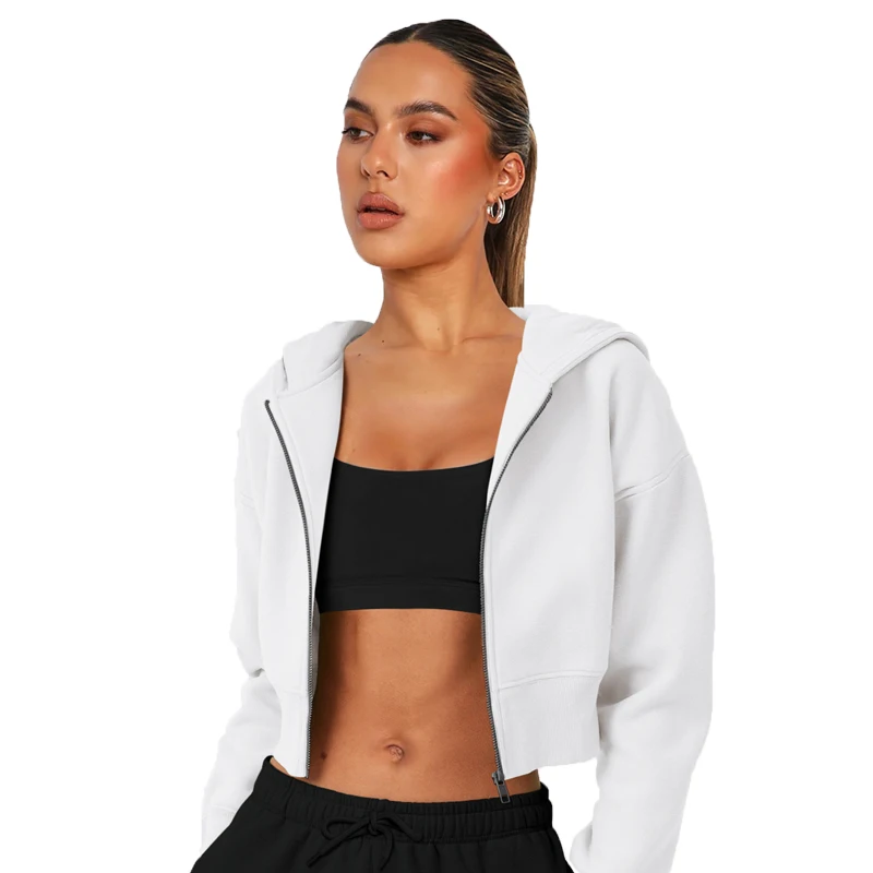 Women's Casual Crop Hoody Zip Up Jacket Cardigan Streetwear Running Long Sleeve Hoodie