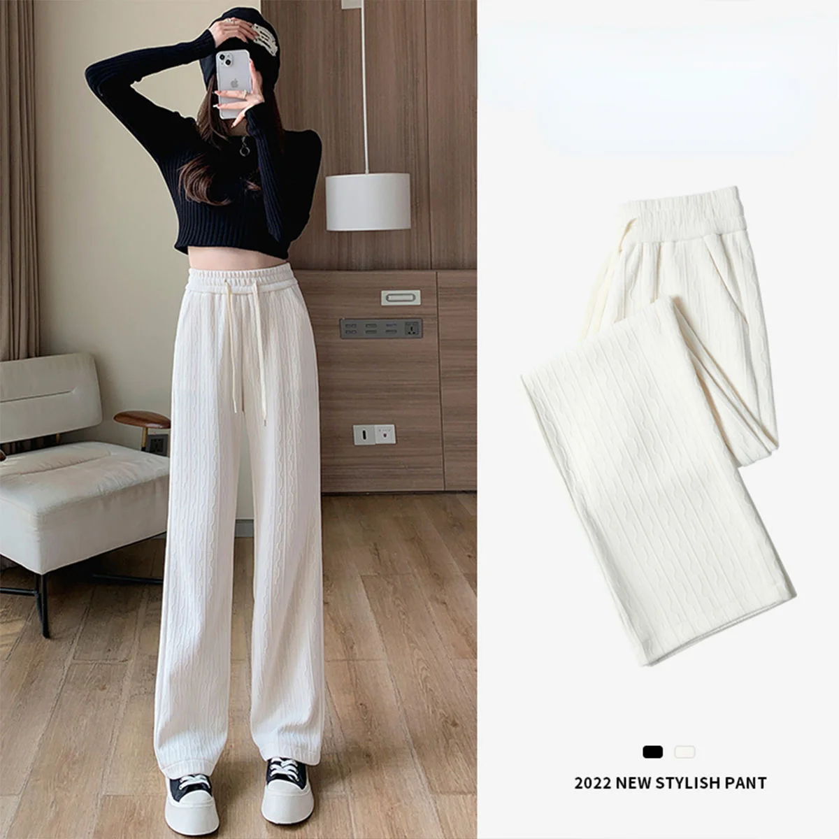 

New Autumn 2023 Winter Elegant Women Wide Leg Pants Women Casual Warm High Waist Thick Warm Solid Corduroy Trousers R42