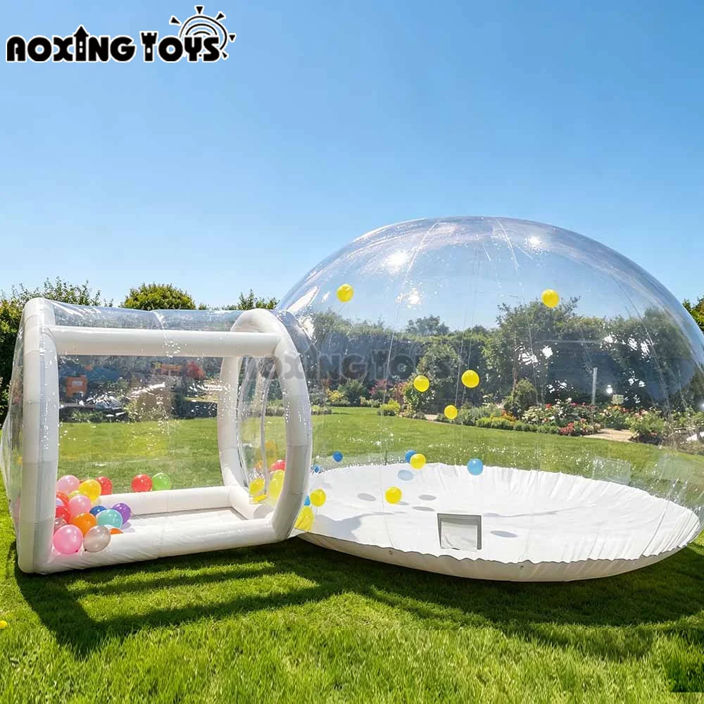 3/4/5m Outdoor Giant Inflatable Bubble Tent With Tunnel,Transparent PVC Bubble House With Balloons For Wedding Party Events