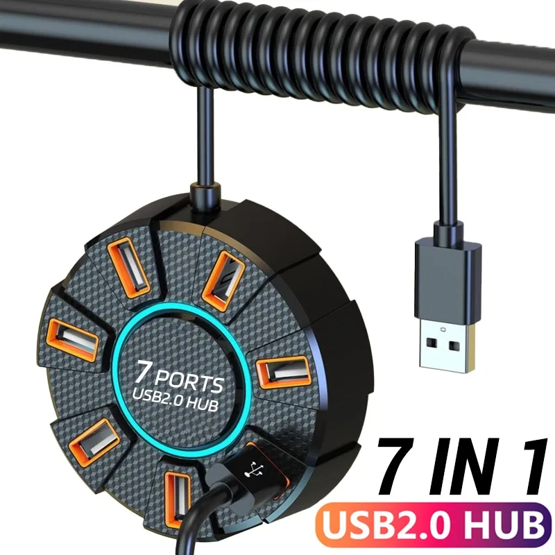 

USB 2.0 Док-станция-концентратор, 7 портов, мульти-сплиттер, 5 Гбит/с, высокоскоростной USB-удлинитель, разветвитель, адаптер питания для ноутбука iPad