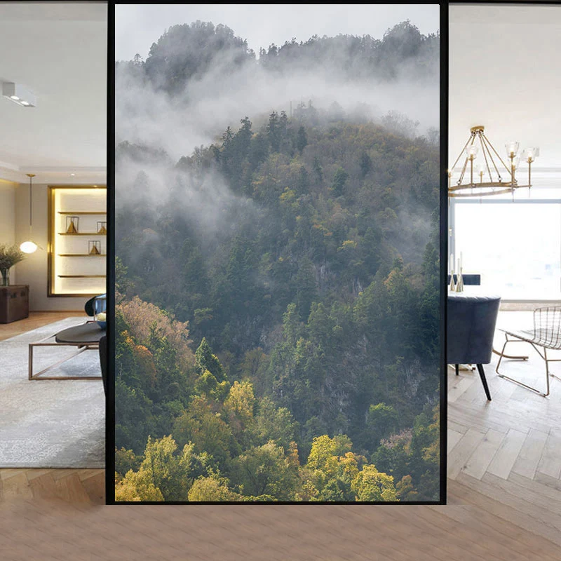 Nordic Style Forest Window Film Simple Landscape Stained Blackout Bathroom Door Glass Film Sunscreen Static Cling Frosted Film