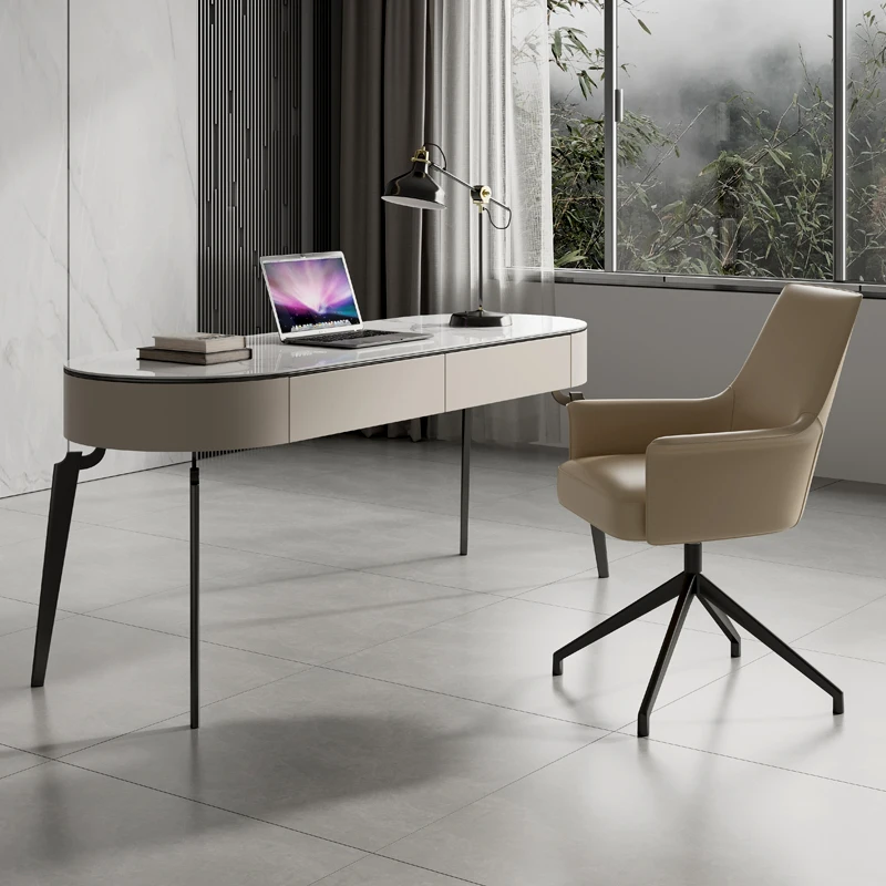 

Italian light luxury very simple desk modern high-end living room designer large long desk design sense study rock board desk