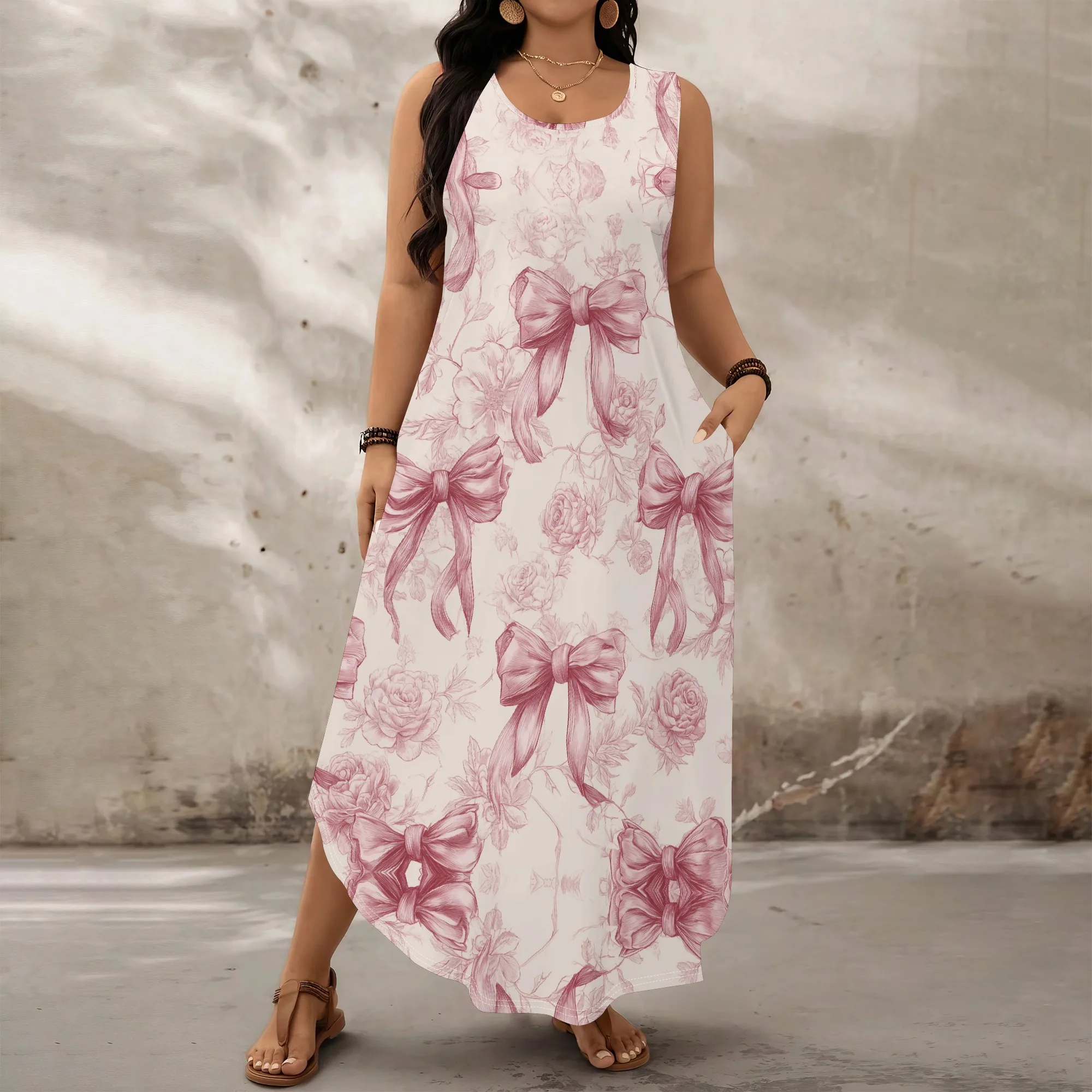 

Plus Size Women's Summer Tank Dress with Pockets Sleeveless Boho Loose Long Dress for Beach Party Vacation XL-6XL