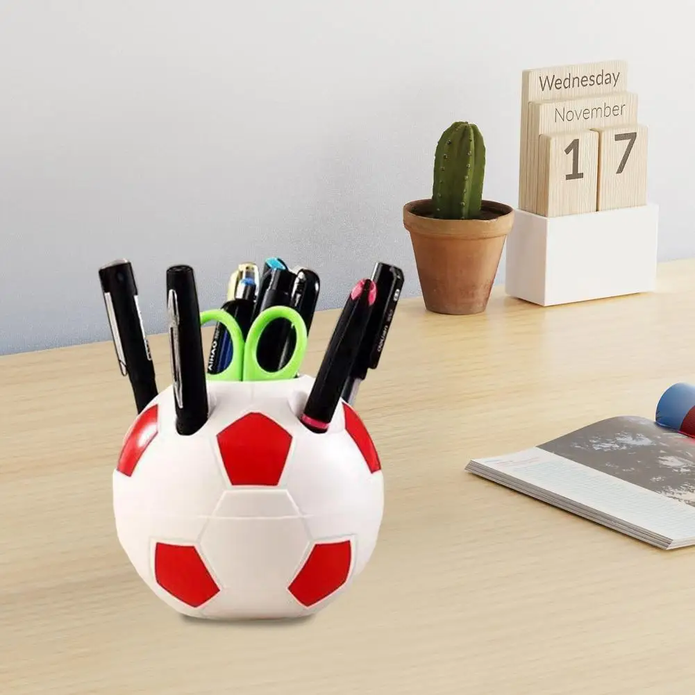 صندوق تخزين على شكل كرة القدم، حامل قلم كرة القدم، منظم سطح المكتب متعدد الوظائف لفرش مكياج القلم الرصاص واللوازم المكتبية