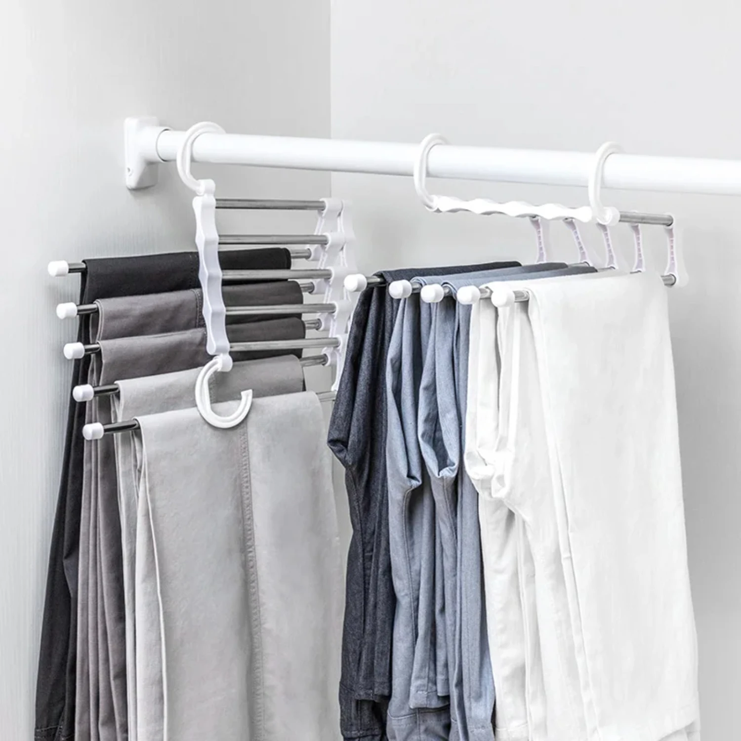 

Scarf Pants Hangers Multifunction Dual Travel Hooks 5 Ways Tie Scarfs Belt Towel Steel White Hanger Storage Rack