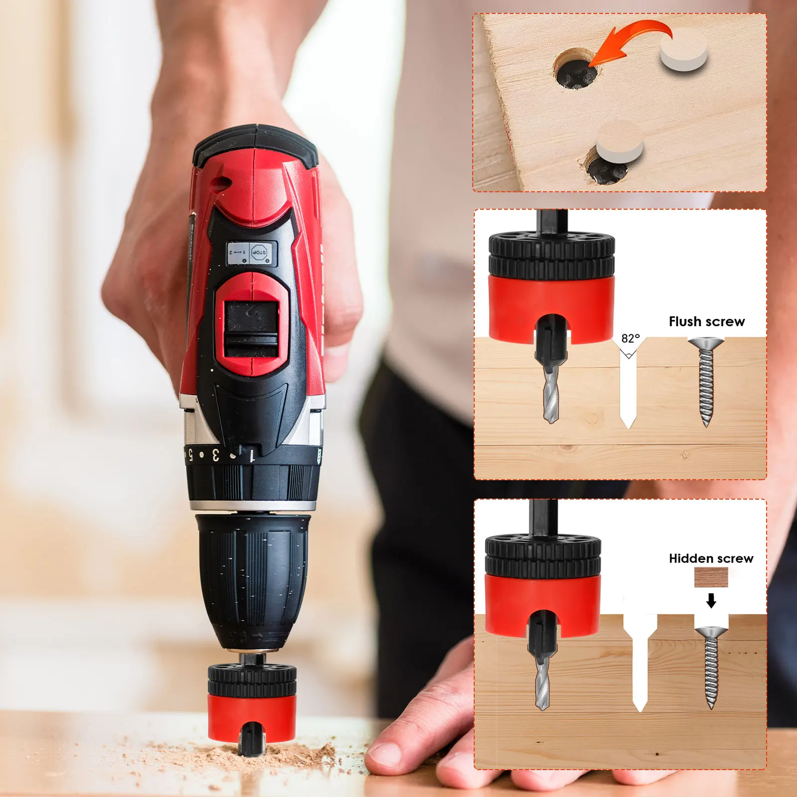 

5Pcs Countersink Drills Woodworking Hole Opener Limit Drill Bit with Adjustable Depth Stop Non Slip Hexagonal Shank With Bearing