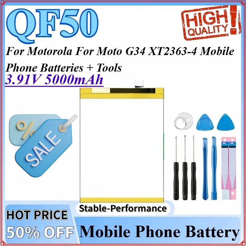 

3.91V 5000mAh QF50 Battery High Quality For Motorola For Moto XT2363-4 G34 Mobile Phone Batteries + Tools