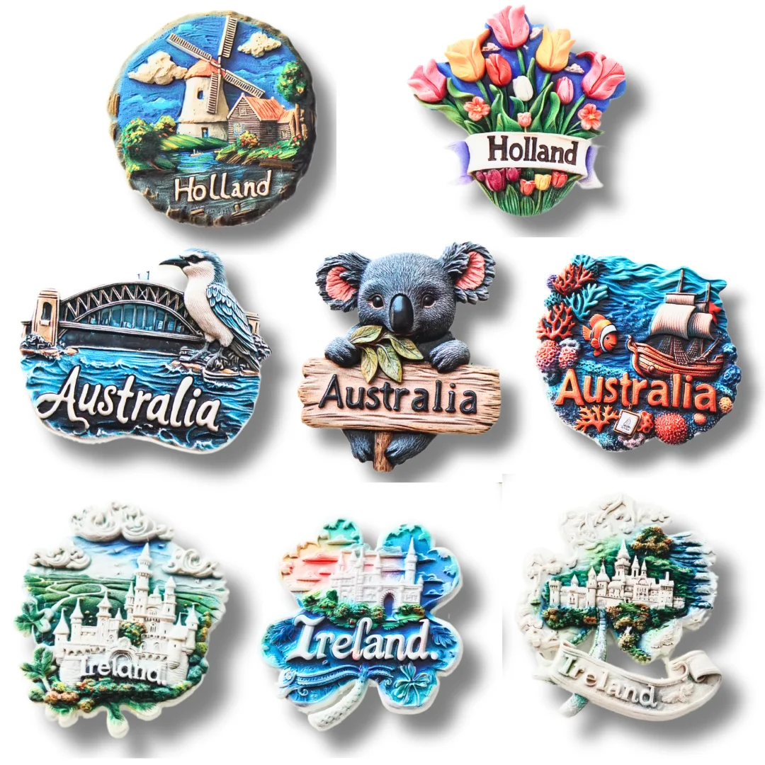 

1pc, Australia Fridge Magnet, Koala Magnet, Ocean Magnet,Netherlands Windmill Tulip Four-Leaf Clover Fridge Sticker Home Decorat